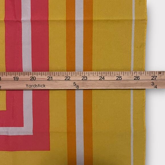 Retro Vintage Mod Geometric Print Square Scarf Pink Yellow White Polyester - Picture 5 of 5